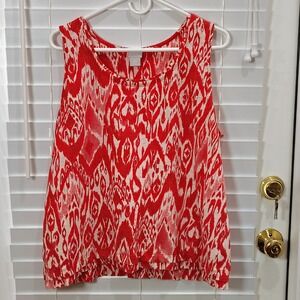 Chicos Tank Top Women 4 XXL Red Ikat Linen Sleeveless Scoop Neck Boho Summer Top